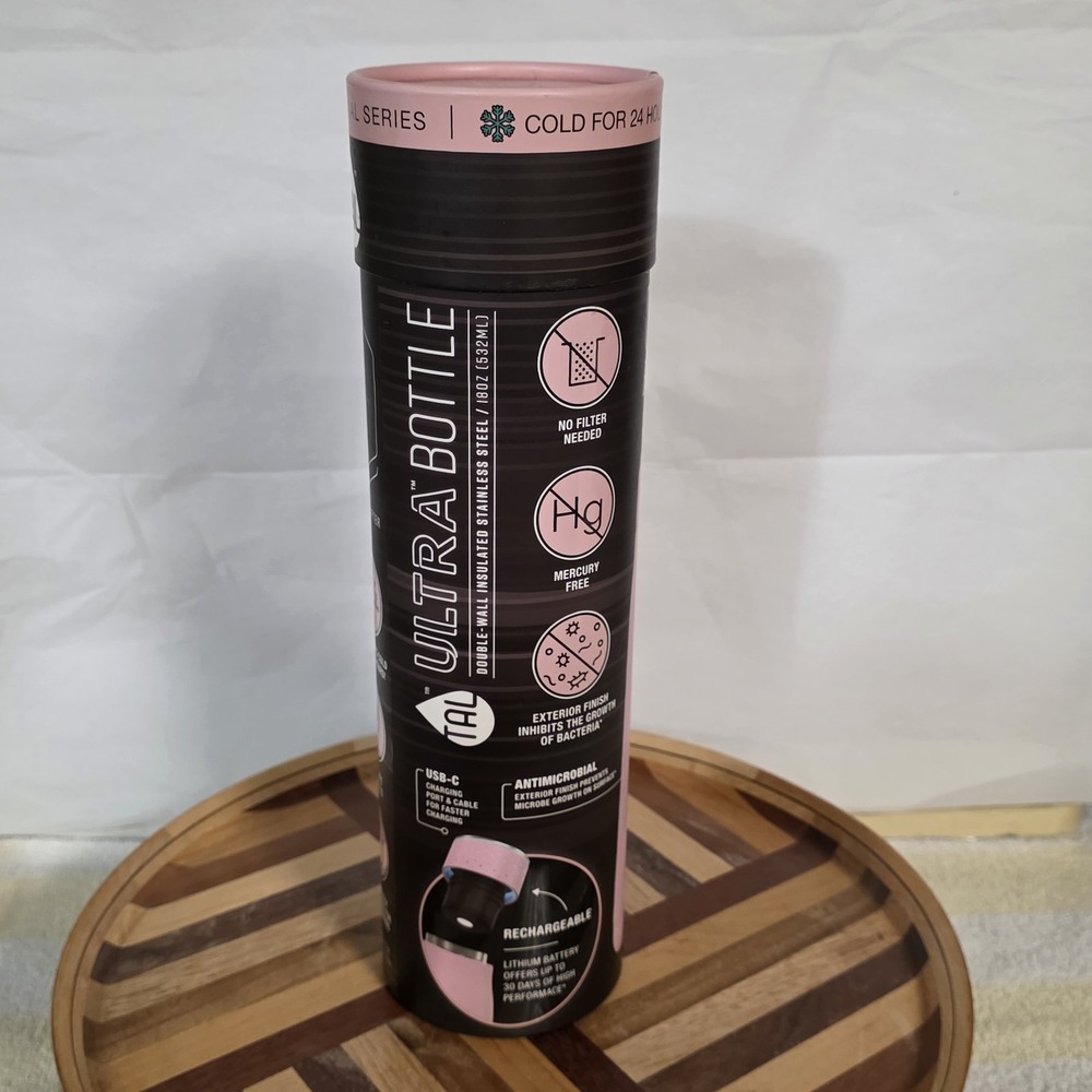 Tal Ultra Water Bottle 18oz. Self Cleaning Water Purification Technology Pink